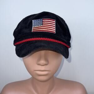 Vintage 80’s/90’s US Flag Black Corduroy Hat Imperial Headwear Made In USA